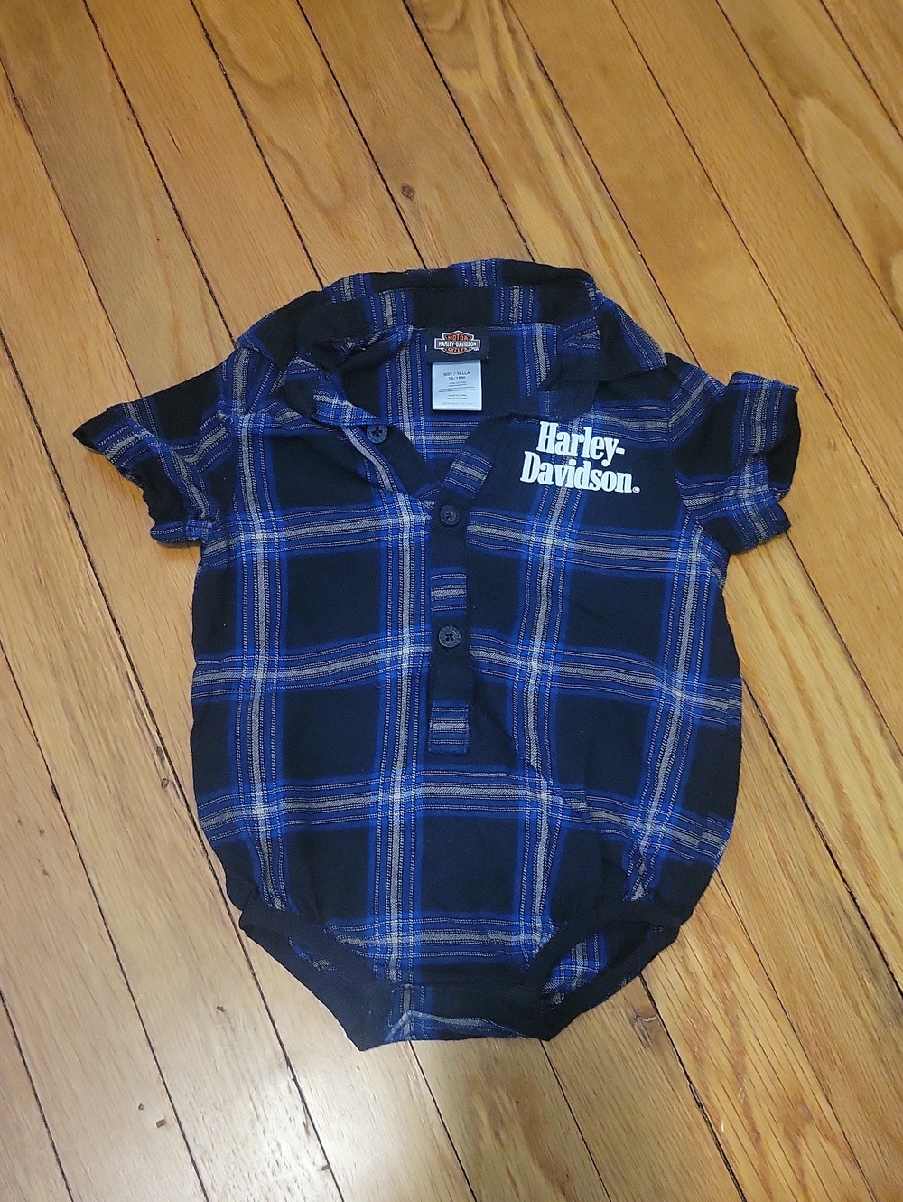 Harley-Davidson Blue Plaid Button-Up Bodysuit